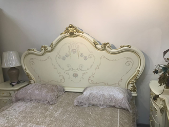 Мебель для спальни "ВАНЕССА", Комплект: Кровать + 2 Тумбы, Бежевый с золотом