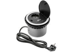 Удлинитель НАСТОЛЬНЫЙ  CHARGER врезной, 1 розетка, 2USB 5V 2A, серый AE-BPW1S2UCH-80 с провод 1,5мм GTV *