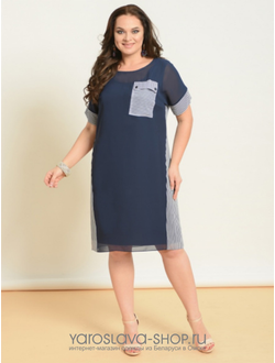 Модель: 1607. Летнее платье прямого кроя из шифона с карманом и спинкой в полоску.