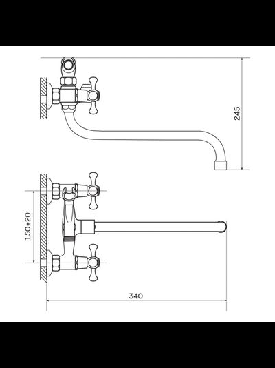Смеситель для ванны с душем двухвентильный ZERIX DMT 827