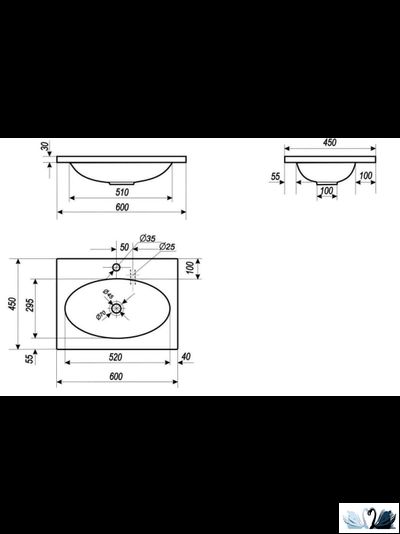 Раковина Эстет Vegas 60 х 45 см Мраморная мебельная в ванную