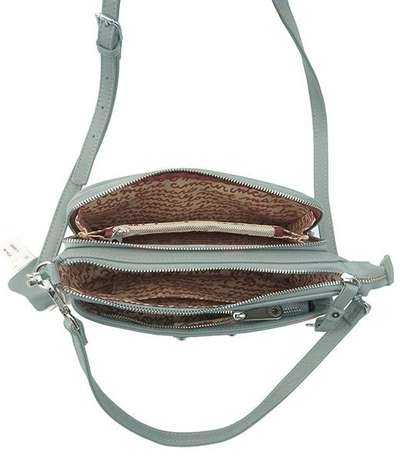 (АРТИКУЛ: 9876) СУМКА ЖЕНСКАЯ НЕБОЛЬШАЯ, НАТУРАЛЬНАЯ КОЖА, С ДВУМЯ НАРУЖНЫМИ КАРМАНАМИ, ГОЛУБАЯ, РЕМЕНЬ ЧЕРЕЗ ПЛЕЧО