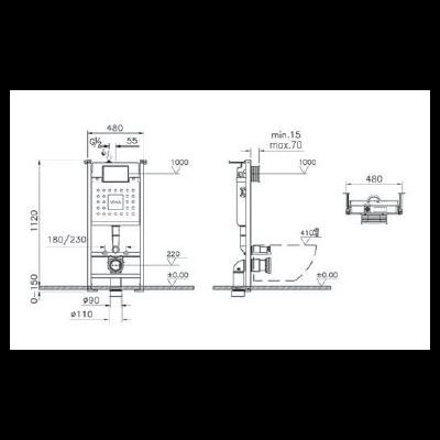 Комплект: подвесной безободковый унитаз Vitra Mia Round, с сиденьем с микролифтом, инсталляцией и кнопкой Root Round, хром глянцевый 9873B003-7201