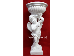 Ангел с чашей счастья 91*38*38см  8,1кг  0,13м3  полистоун Россия 6028/013077* Чашу можно использовать для фонтана.  Представлен в белом и античном оттенках. Чаша  внутри 33см