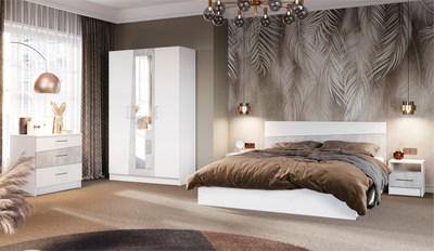 Спальня АНТАРИЯ - Комплект (кровать 160, тумба (2шт), комод) Белый жемчуг/Ателье