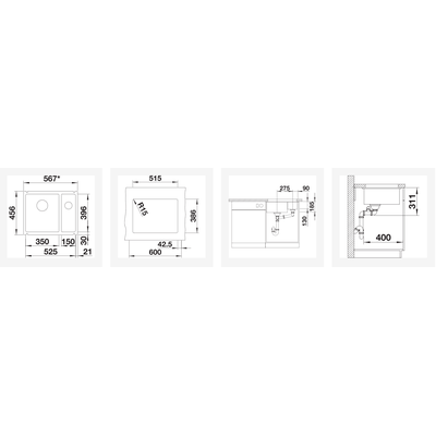 Мойка Blanco SUBLINE 350/150-U PuraPlus 523742