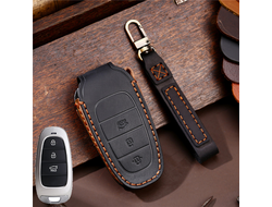 Чехол для ключа Хендай Соната 8, Туссан 4 из натуральной кожи (3 кнопки)