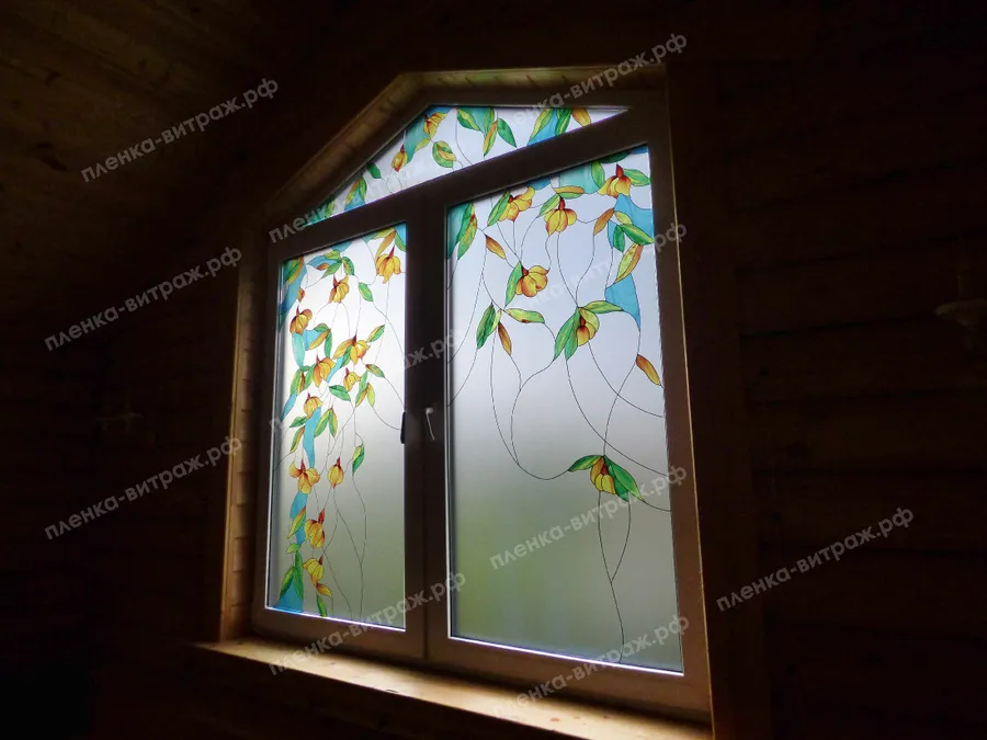 Витражная пленка для окна цветы-3