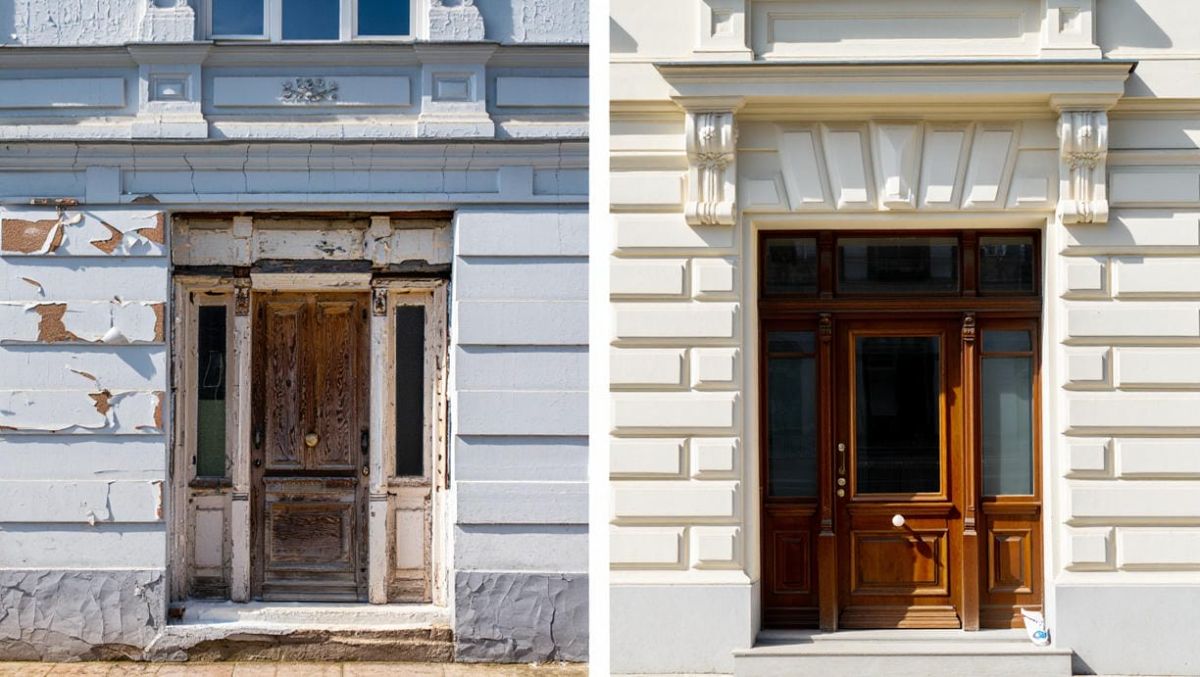 Фасадная лепнина до и после