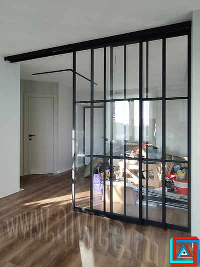 Перегородка-телескоп КАСКАД из 3-х створок в створе проема