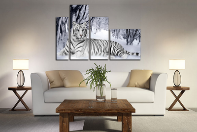Модульная картина "Белый тигр на снегу"