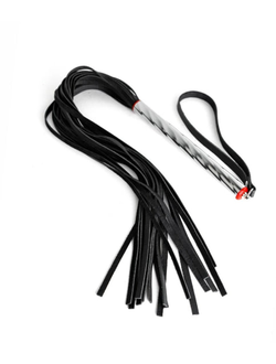 PL-07-bl Плеть малая черная из кожи с серебристой витой ручкой - 60 см.