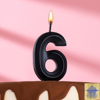 Свеча в торт "Грань", цифра 6, черный металлик, 7.8 см