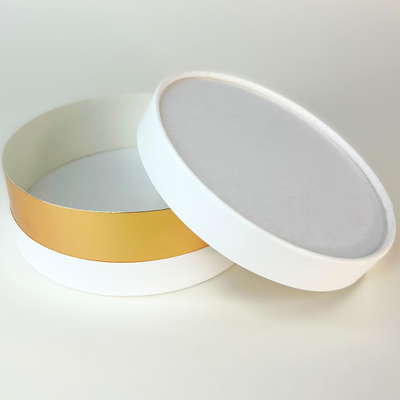 Коробка круглая для ассорти сладостей с лож. (белая/золото), 120*45мм