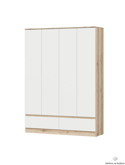 Брауни шкаф четырехстворчатый (с ящиками) Дуб Делано/Белый