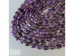 Аметист овалы через бисер 10-10,2х14-14,3 мм, цена за нить 19 см