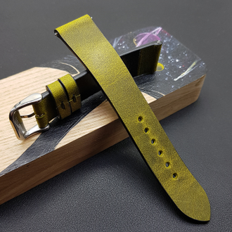 Кожаный ремешок для часов 18 20 22 24 мм, без прошивки (желто-зеленый) - №444