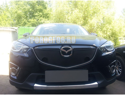 Защита радиатора Mazda CX-5 2012-2014 black с парктроником верх PREMIUM