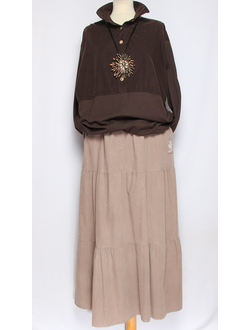 ЮБКА Бохо  "Вельвет ярусы"  бежевая до р.54