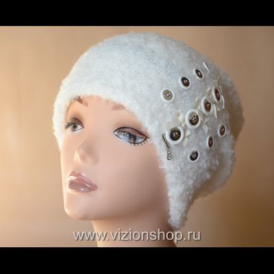 Пушистая лохматая шапка женская Италия Vizio 6193 белая