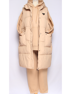 Костюм тройка: худи, брюки, жилет."Теплый с жилетом" бежевый р.48-50