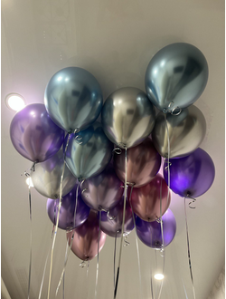Шары хром фиолетовый, голубой, розовый, серебро 15 шт под потолок