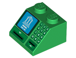 Slope 45 2 x 2 with Building on Blue Screen, Card Slot and Keypad Pattern, Green (3039pb084 / 6117544)
