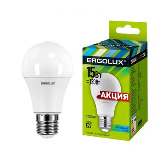 Лампа светодиодная Ergolux LED-A60P-15W-E27-4K,15Вт,Е27,4500К (14101)