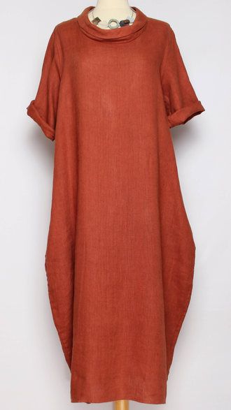 ПЛАТЬЕ БОХО ЛЬНЯНОЕ "ТЮЛЬПАН ХОМУТИК" красное, терракотовое до р.52