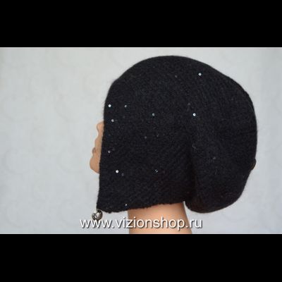 Черная женская шапка ушанка вязаная Vizio 6463 зима 2020
