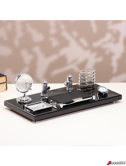 Набор настольный канцелярский Премьер 6в1 с часами. 9944984