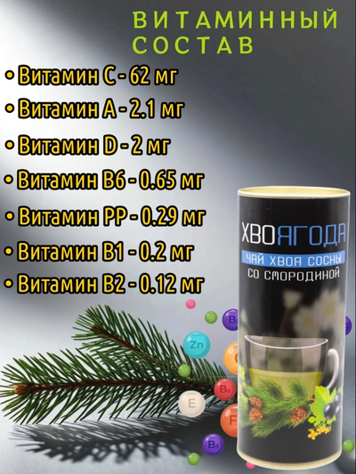 Чай Хвоягода с хвоей сосны и ягодами смородины,  в жестяной банке подарочный, 120 г