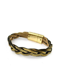 (АРТИКУЛ: 6624/01) БРАСЛЕТ ЖЕНСКИЙ, КОЖА, МЕТАЛЛ, В ЗОЛОТИСТО-ЧЕРНЫХ ТОНАХ, НА МАГНИТЕ