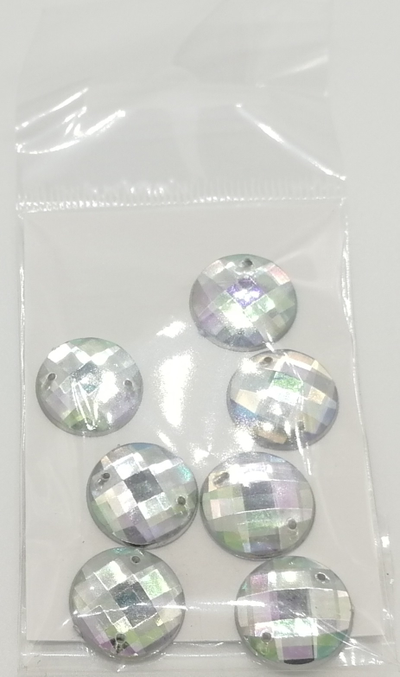 Стразы акриловые пришивные круглые 16 мм, цвет перламутровый (АВ)