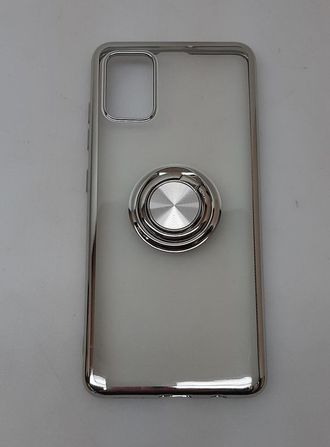 Защитная крышка Samsung Galaxy A71 прозрачная с серебристым бампером и кольцом держателем