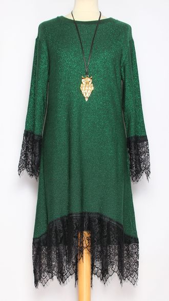 ПЛАТЬЕ ТРИКОТАЖНОЕ "ЛЮРЕКС КРУЖЕВО" малахит до р.48