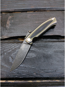 Фрикционный складной нож Микрос сталь К110 BlackWash, рукоять G10, цвет тайга