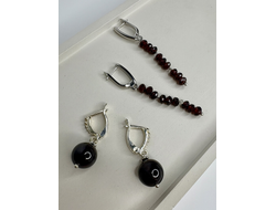 Серьги с натуральным гранатом. Разные виды