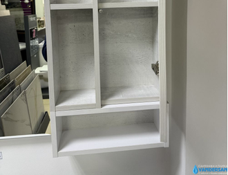 ТУМБА-УМЫВАЛЬНИК "ПРАГА-120" ДУБ БЕЛЫЙ С СЕРОЙ СТОЛЕШНИЦЕЙ, С РАКОВИНОЙ COMFORTY T-Y9378 + ЗЕРКАЛО-ШКАФ "ПРАГА-120" ДУБ БЕЛЫЙ