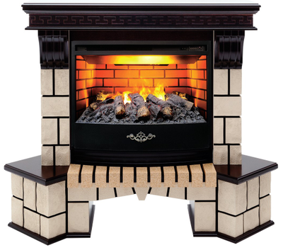 Угловой электрокамин Stone AO с очагом 3D FireStar 25.5