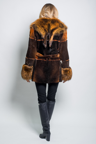 Шуба женская куртка парка Лилия  натуральный мех морской котик, зимняя,  коричневая арт. ц-013