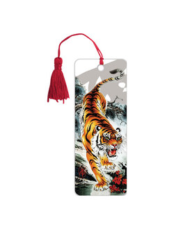 Закладка для книг 3D, BRAUBERG, объемная, "Бенгальский тигр", с декоративным шнурком-завязкой, 125755 12шт.