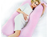 Подушка анатомическая Биосон Premium U 340 см  с наволочкой сатин страйп Розовый