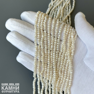 Жемчуг речной белый 1А фри-форм 3,5-3,8х2-2,8 мм, цена за нить 17 см