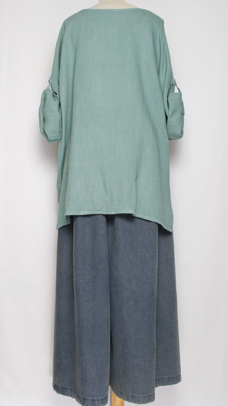 БЛУЗА ЛЁН КИМОНО "ГОРОД"голубая, морская волна, хаки до р.56