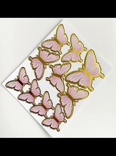 Набор для украшения торта Бабочки, 10 шт (с проволокой), розовый №1