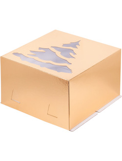 Коробка для торта с окном "Новый год" (золото), 300*300*190мм