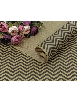 Бумага крафт упаковочная для подарков/цветов (принт "Зигзаг" крафт/черный), 70см*10м