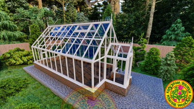 Английская теплица из алюминия и стекла с холлом СКАРЛЕТТ 7000х3500