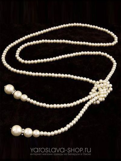 Модель : АЛ-307.Белое длинное ожерелье с узелком из бисера.